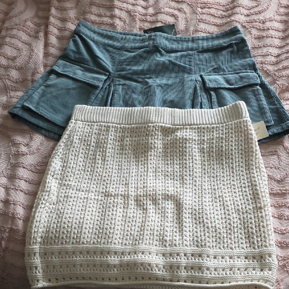 Wild Fable And Universal Thread Blue and Cream Mini Skirt Duo, NWT, Both XL.